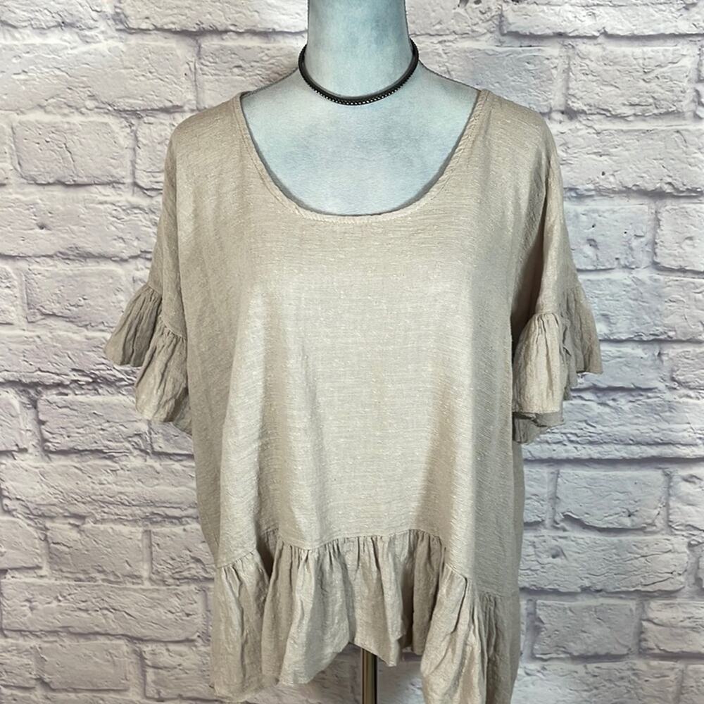 Valentyne Italy neutral linen blend ruffle blouse